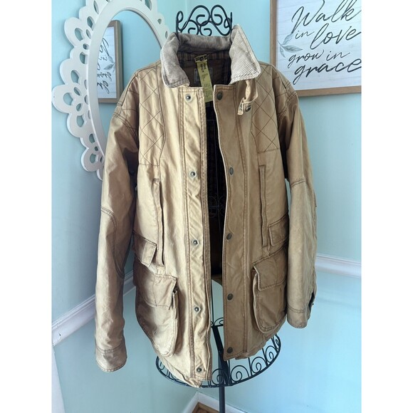 BERETTA Mens L Wax Oilskin Jacket Brown Shooting Hunting Insulated Coat - Picture 1 of 10